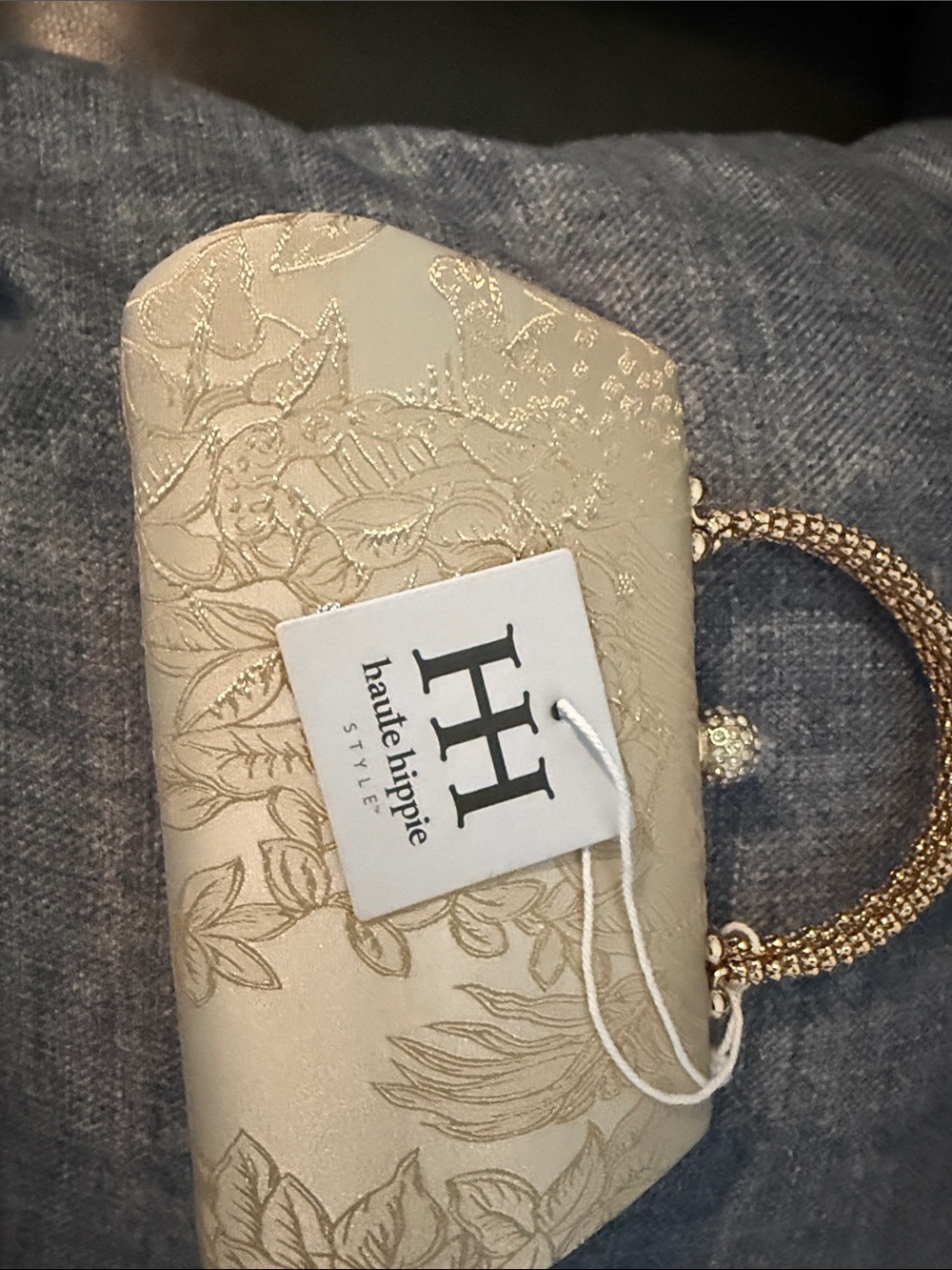 Haute Hippie Champagne Floral Brocade Evening Top-Handle Clutch - Picture 2 of 9